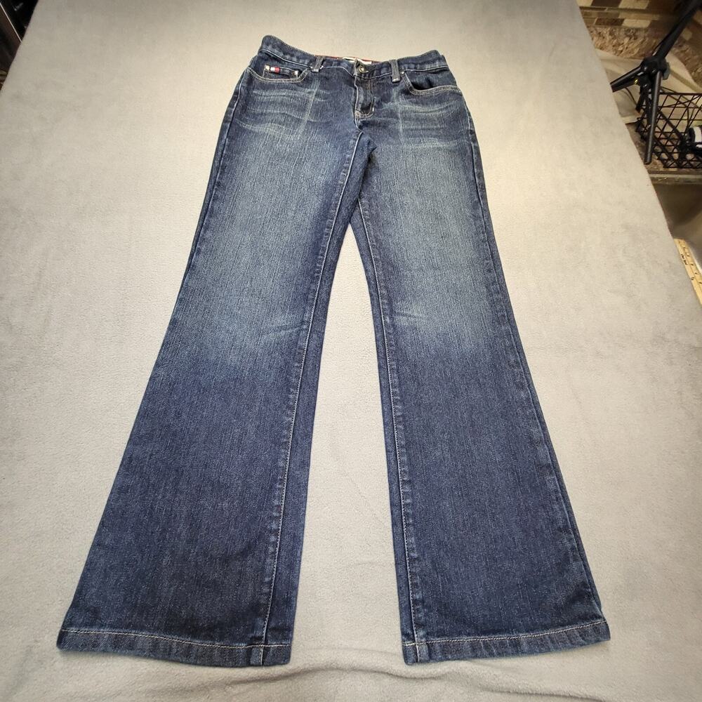 Tommy Hilfiger Womens 6 Blue Low Rise Boot Cut Stretch Distressed Denim